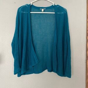 Eileen Fisher Cardigan Size Large Open Front Organic Linen Blue